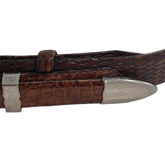 Size 38 Vintage Tulliani Mens Buckle Belt 1" Italian Calfskin 3127 Brown Texture - Picture 11 of 14